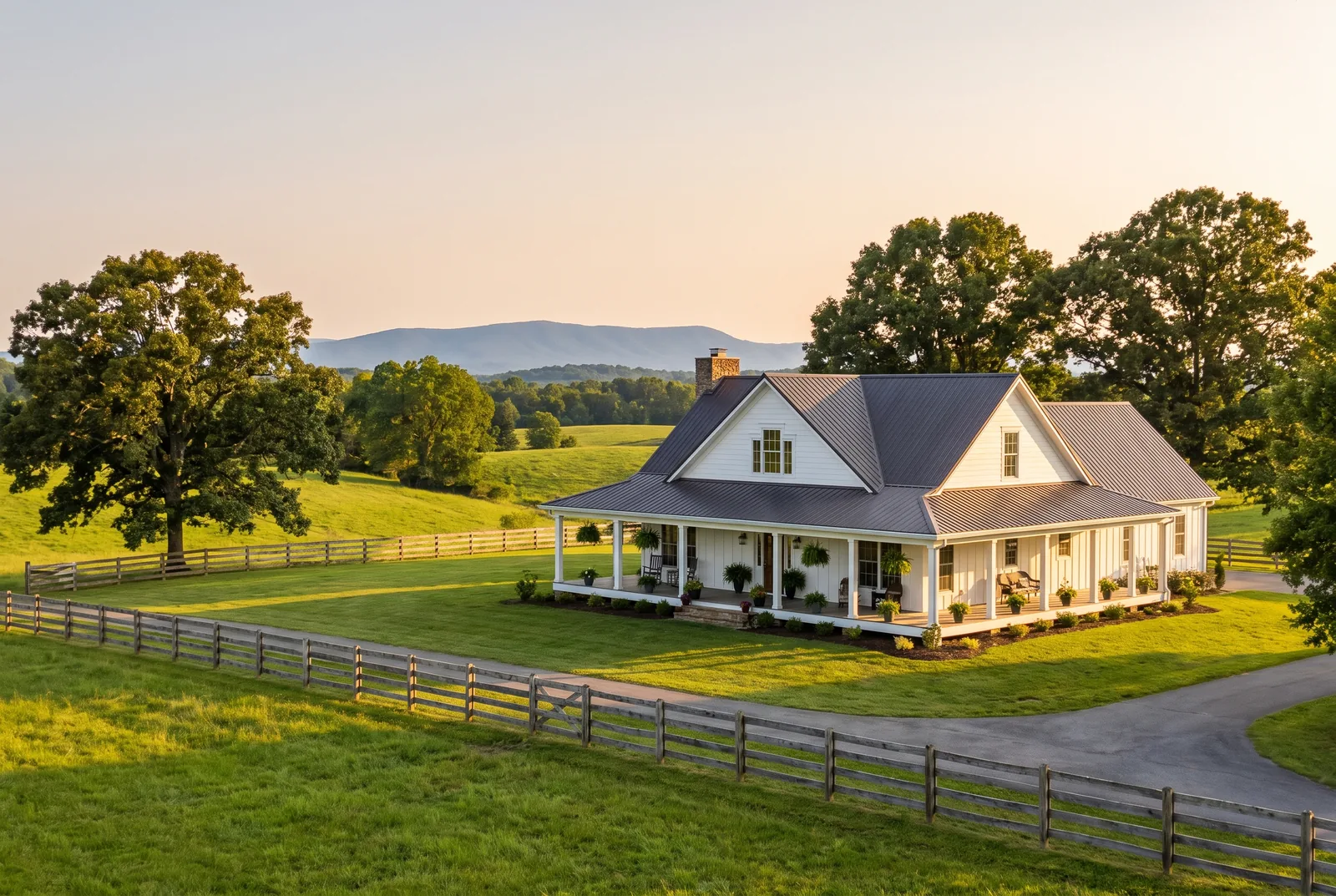 Carolinas farmhouse on open acreage with mature trees